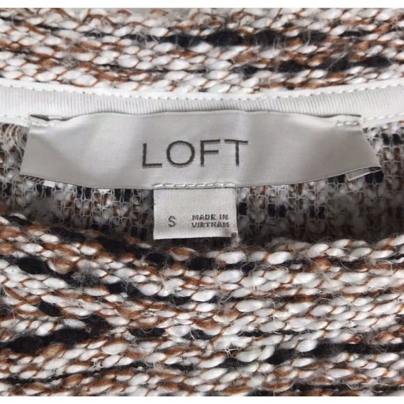 Ann Taylor Loft Sweater Boat Neck Brown White Black Marled Knit Pullover Small - Picture 6 of 7
